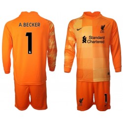 Camisola Liverpool Guarda-redes A.BECKER 1 Criança Equipamento Quarto 2021-2022 Manga Comprida